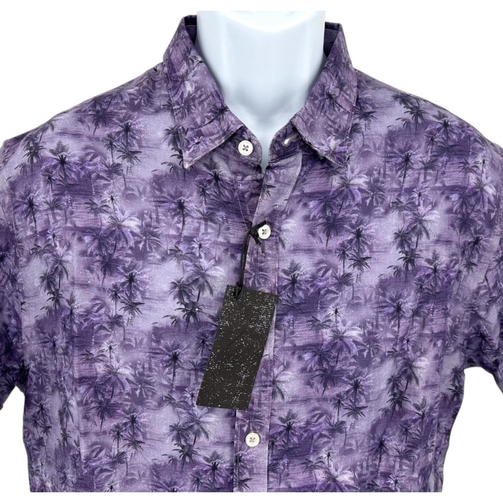 STITCH NOTE Deep Purple Sky Palm Tree Short Sleeve Cotton Shirt